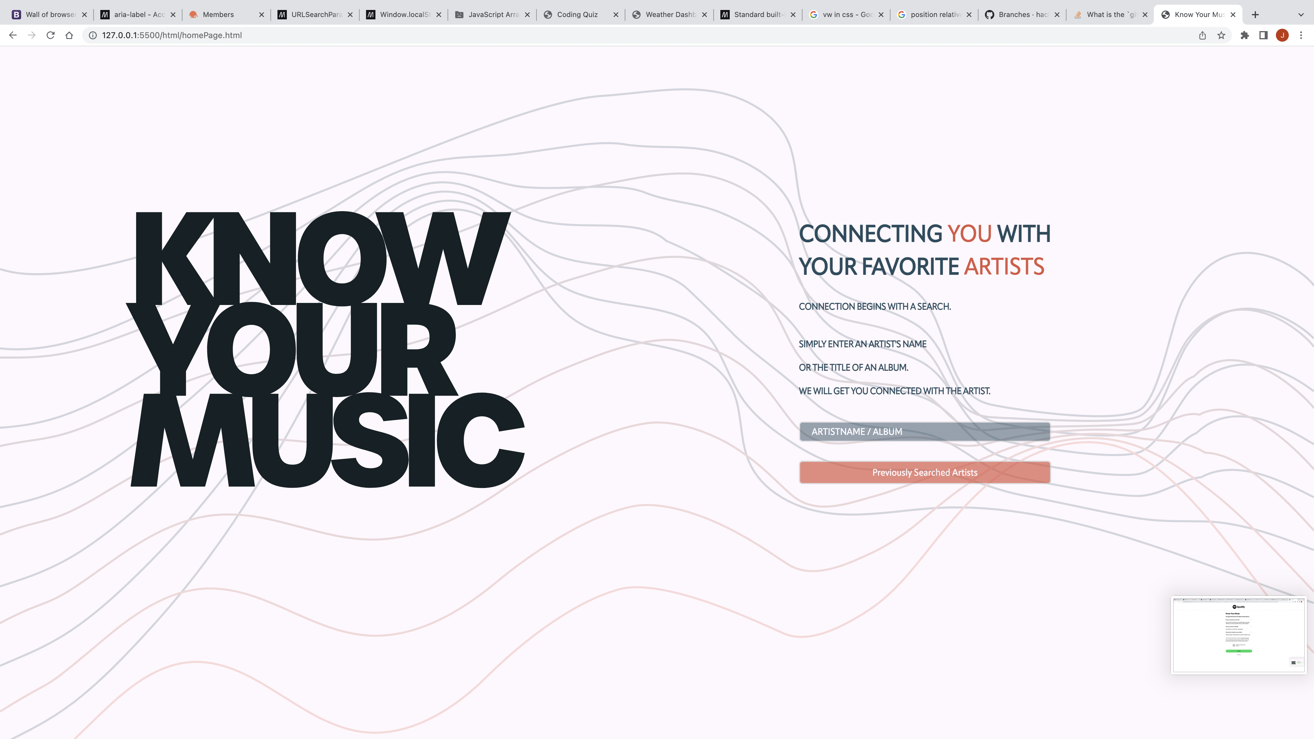 image of the home page of Know Your Music